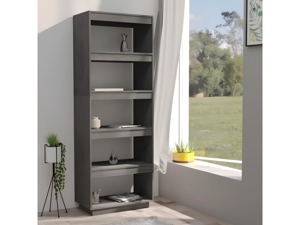Bookshelf/Room Divider, Grey, 60x35x167 cm, Solid Pine