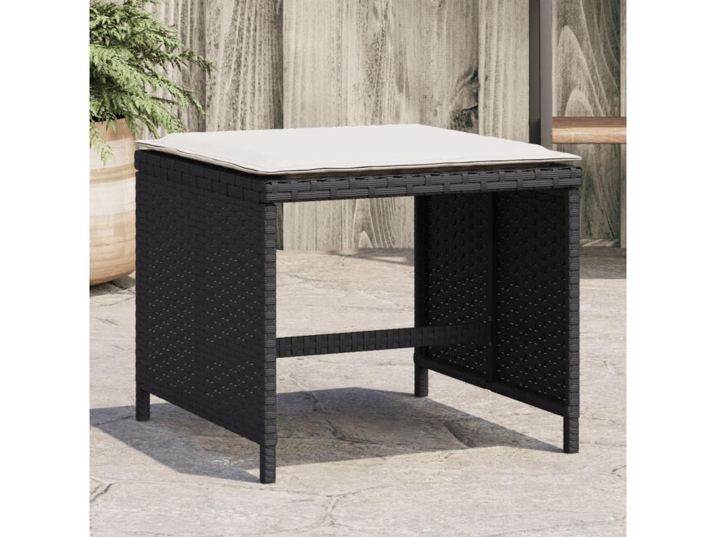 Garden stools and cushions, set of 4, black, 40x40x35 cm, rattan