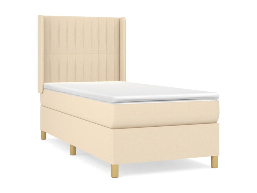 Upholstered bed base with mattress, Cream, 100x200 cm, Fabric
