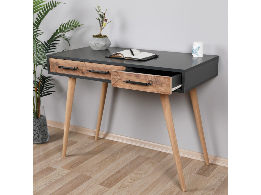 Homzora Scandinavian desk with oak effect - 2 drawers