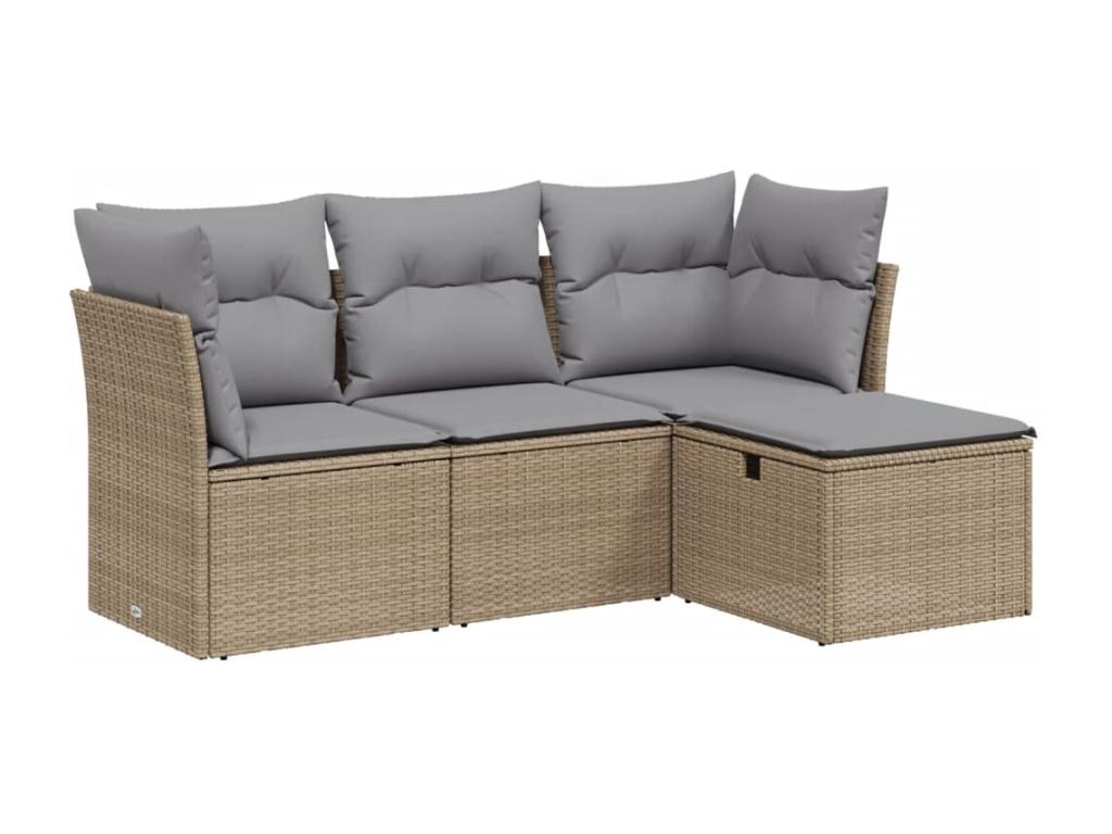 Garden furniture set with cushions, 4 pieces, méHomzora beige woven resin