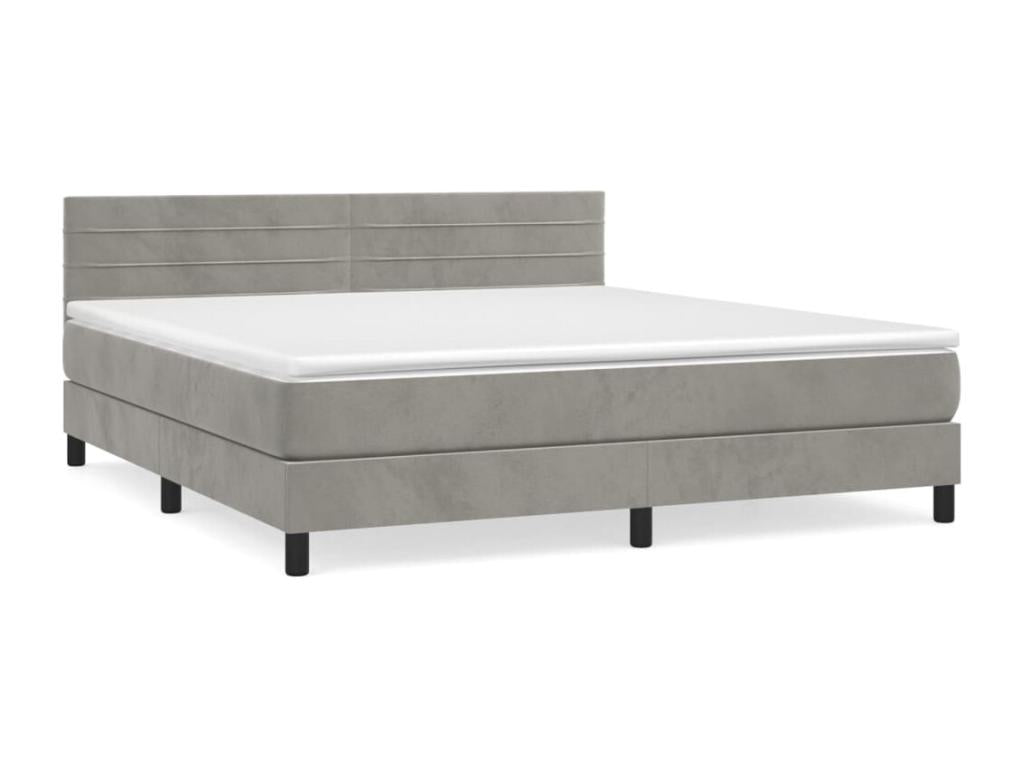 Upholstered bed base and mattress, light grey, 180x200cm, velvet