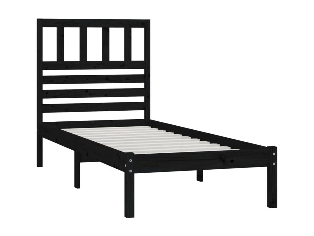 Black bed frame, solid pine wood, 75x190 cm, small single