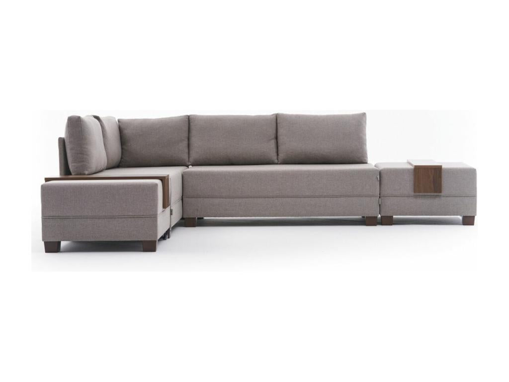 Homzora 280cm Corner Sofa Bed with 2 Ottomans - Light Beige - Left Corner