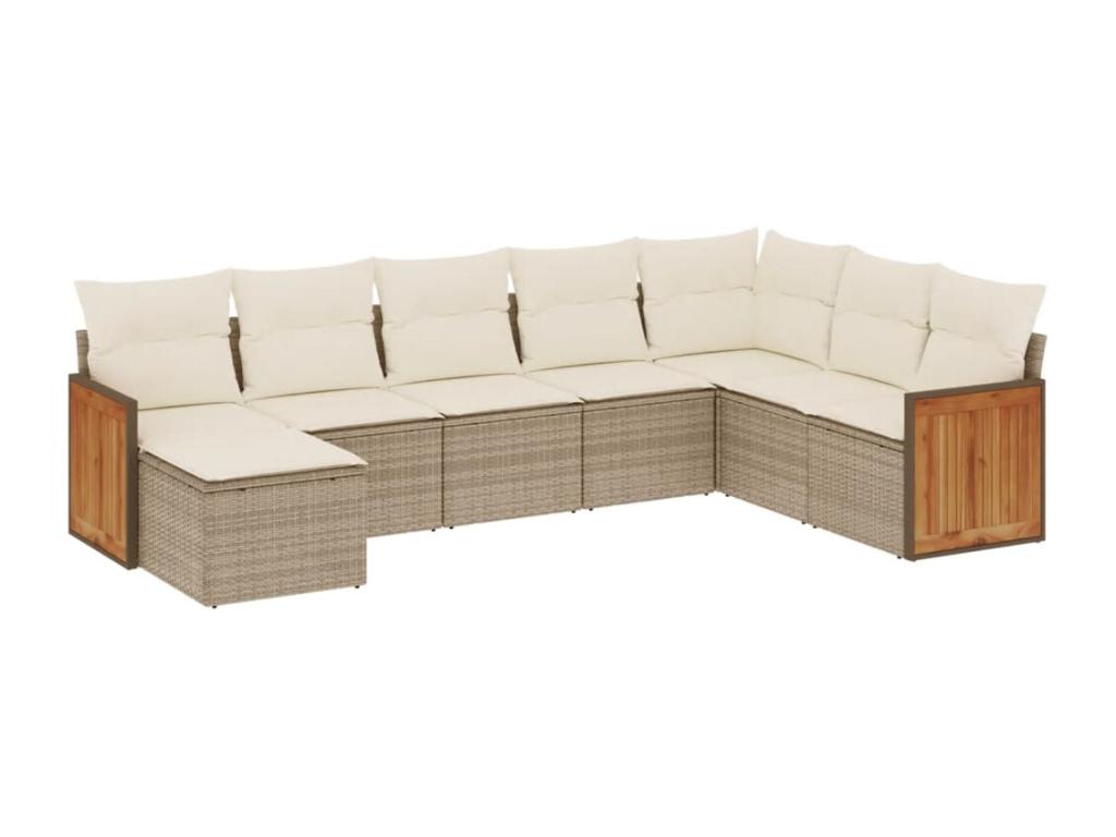 8-piece garden furniture set with cushions, beige woven resin
