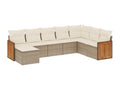 8-piece garden furniture set with cushions, beige woven resin