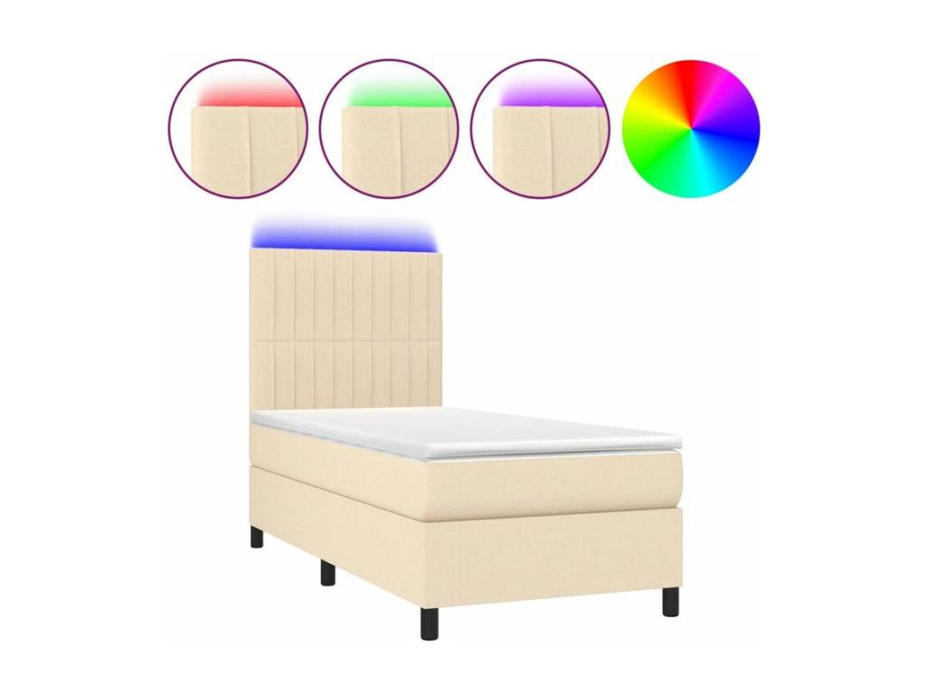 Homzora bed base and mattress with LED lighting, Cream 90x200 Fabric