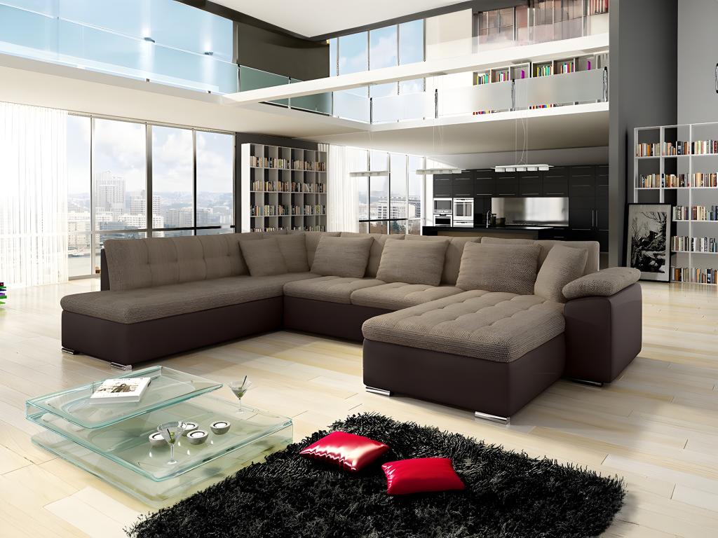 Meubiana 128 Corner Sofa, Brown, Sleeping Function, 348x205x76cm