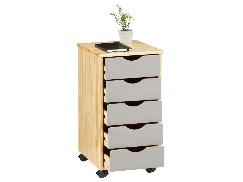 Homzora office storage unit with 5 drawers in solid pine with a natural varnish and grey stain finish
