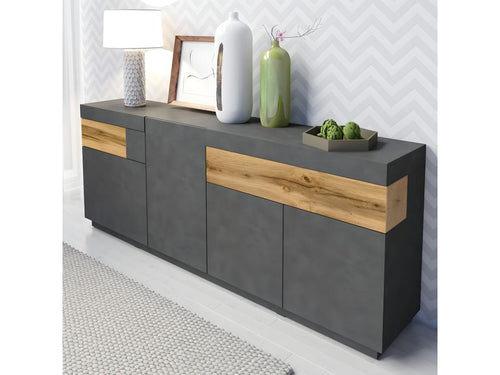 Homzora Anthracite Grey and Wood 4-Door 2-Drawer Buffet