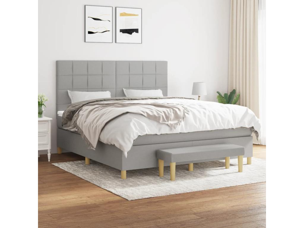 Doucezen bed base with light grey mattress 180x200cm fabric