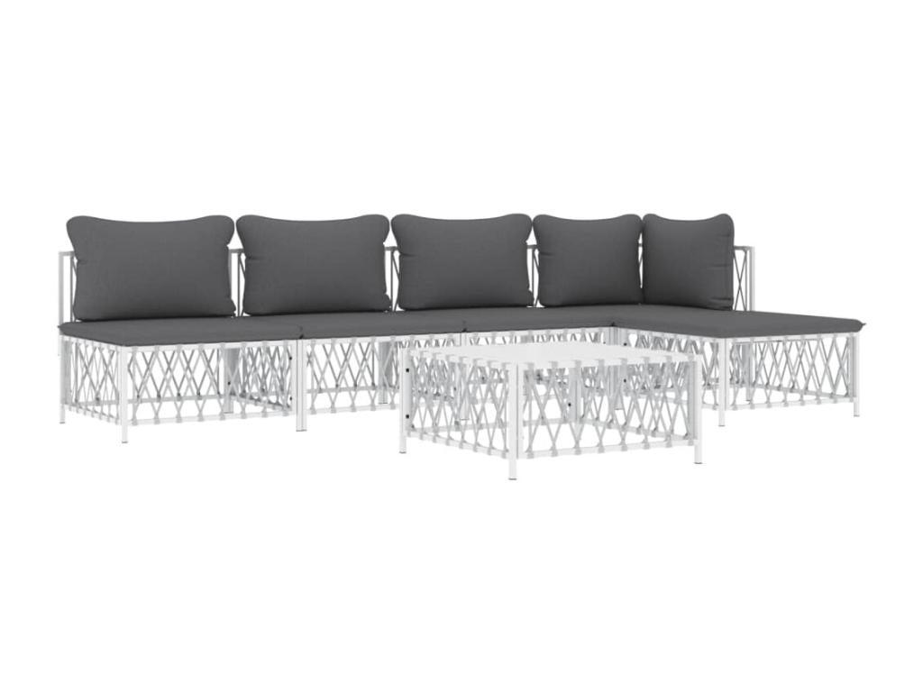 Garden furniture set with cushions, 6 pieces, white steel