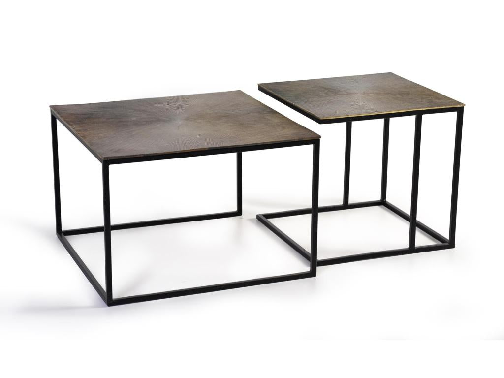Set of two coffee tables with bronze tops and metal legs in Grey / plata. Giner y Colomer.