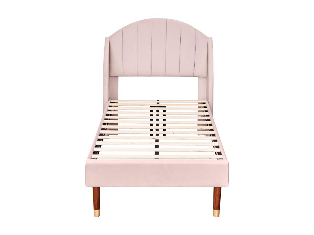 Upholstered bed with slatted base by Homzora and headboard support by Homzora in wood, teen bed, single bed 90x200 cm, Pink, Mattress not included
