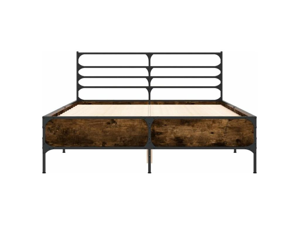 Smoked oak bed frame 140x200 engineered wood and metal