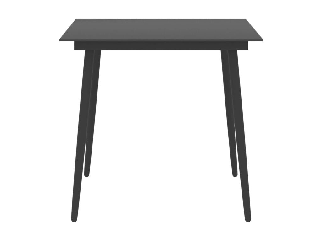 Black garden dining table, 80x80x74 cm, steel and glass