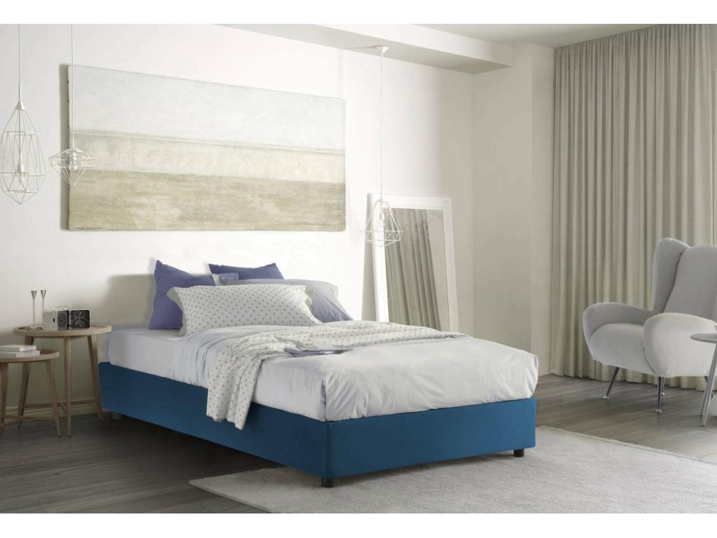 Homzora Double Bed with Storage Bed and Fabric Upholstery, Made in Italy, Front Opening, Suitable for 120x190 cm Mattress, Blue