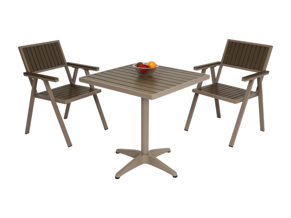 Set of 2 garden chairs and garden table Doucezen-J95 champagne grey