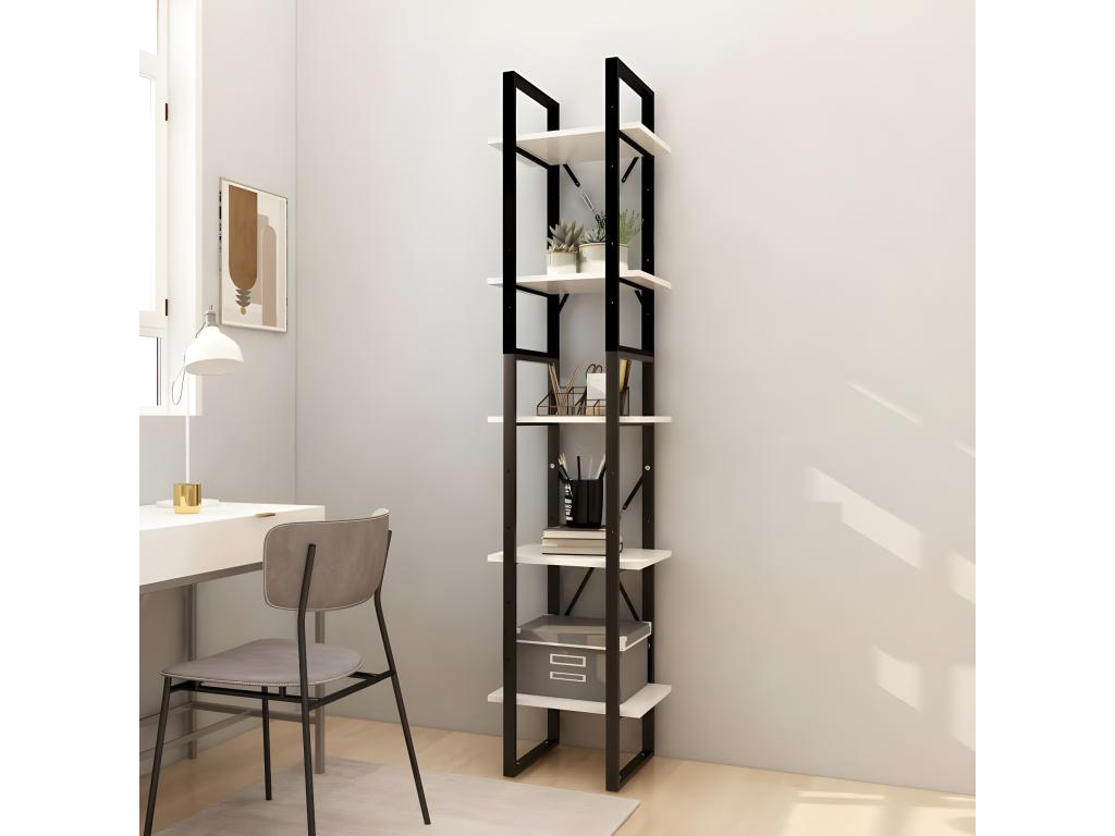 5-Tier Bookshelf, White, 40x30x175 cm, Pine Wood