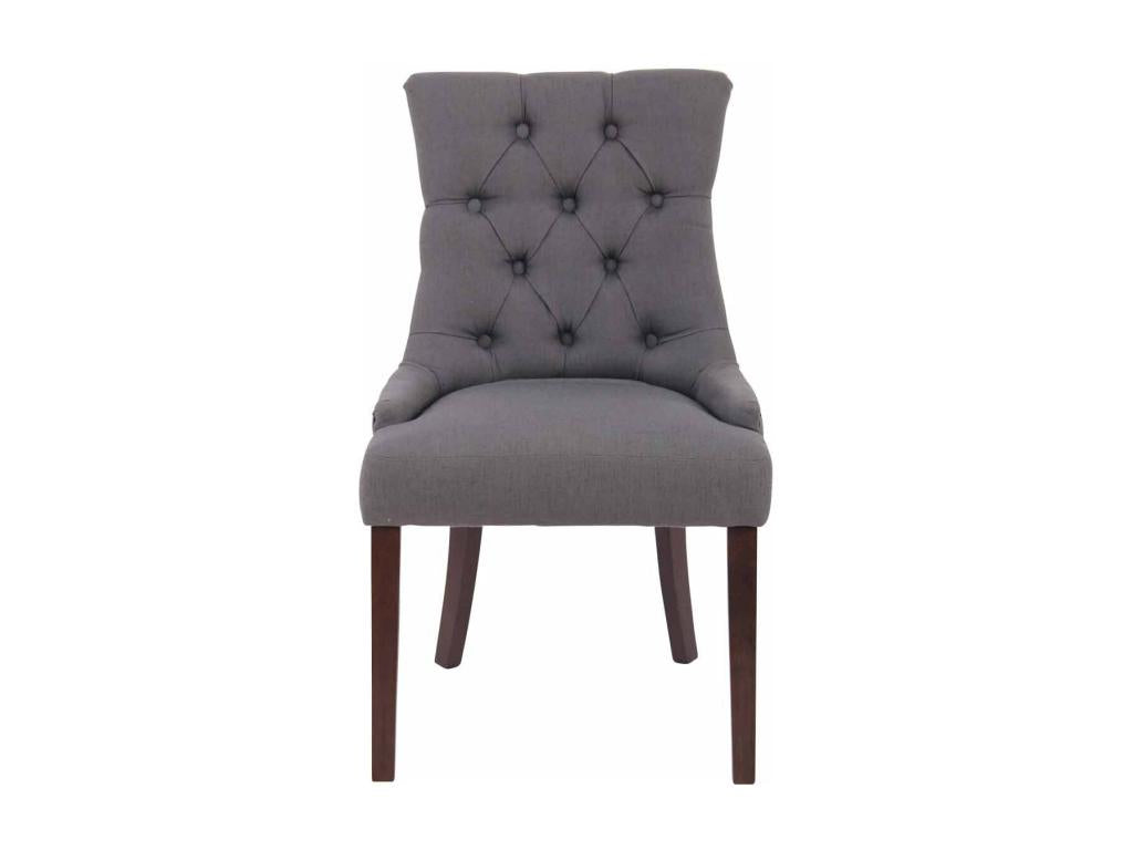 Dining chair x1, antique design, tufted in dark grey fabric with 4 brown wooden legs, 10 0001952