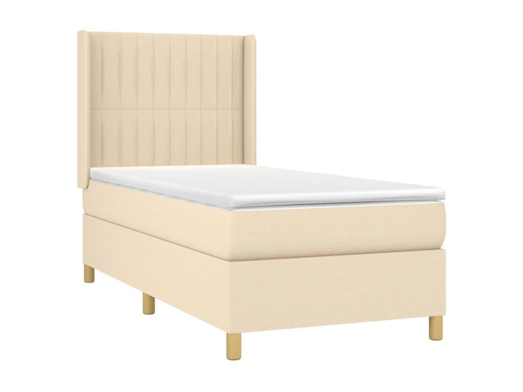 Upholstered bed base with mattress, Cream, 100x200 cm, Fabric