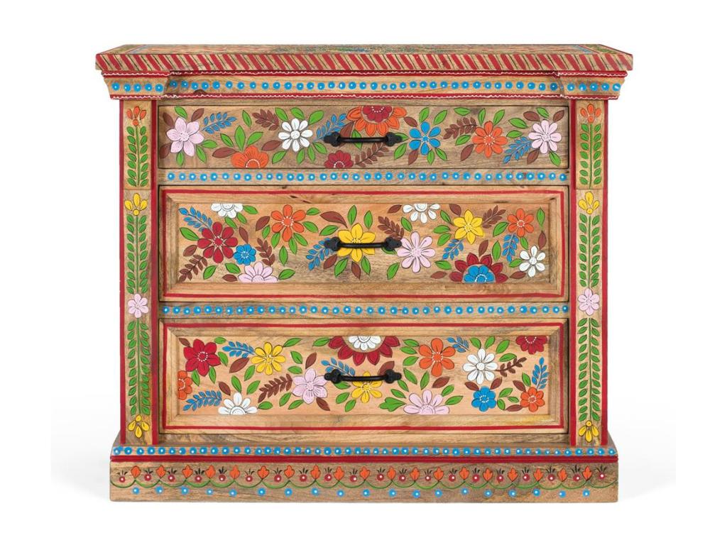 Hand-painted mango wood three-drawer chest