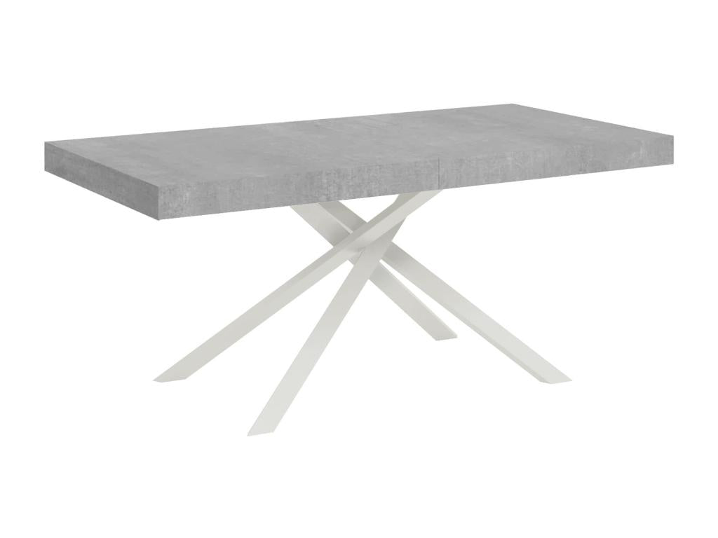 Karida extendable table 90x200/460cm, concrete grey, white legs