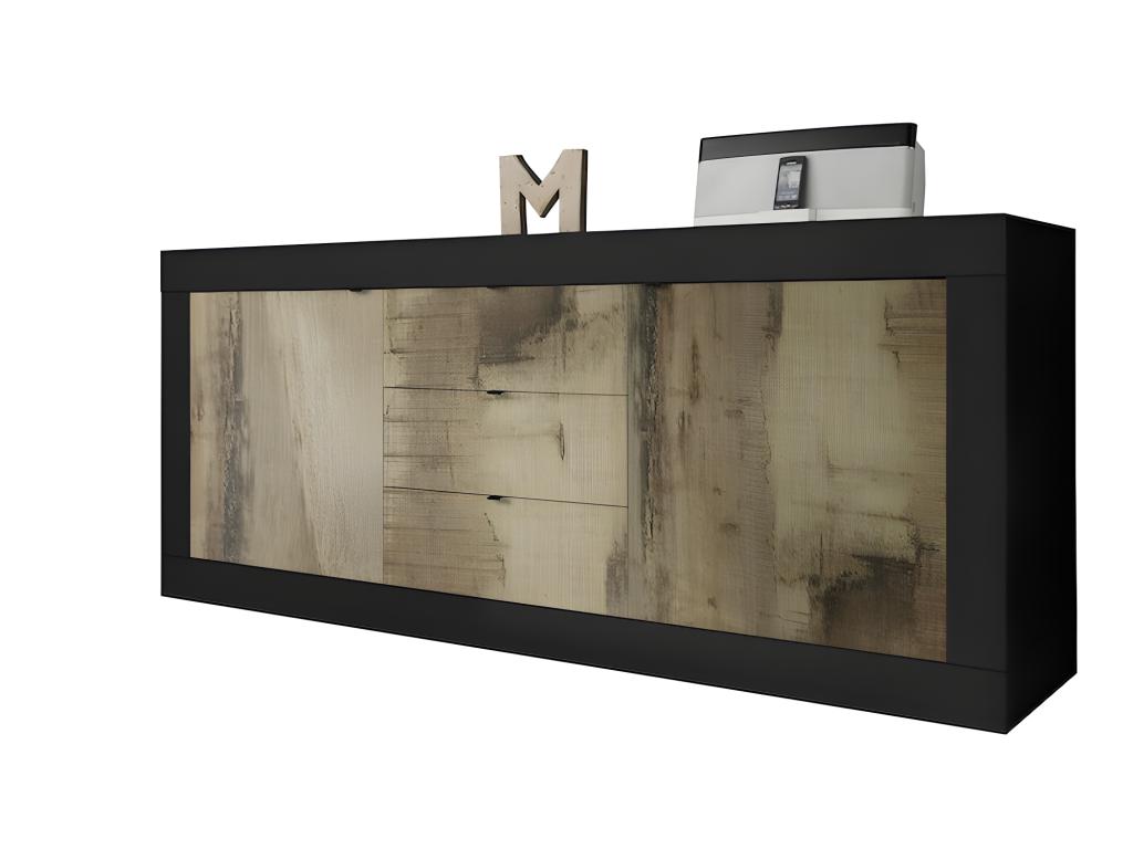 BASIC sideboard with 2 doors and 3 drawers, matte black - pero, 210 cm