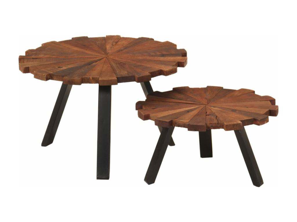 Two-piece coffee tables made of reclaimed solid wood and iron