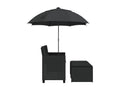 2-seater garden sofa with parasol and black rattan stools