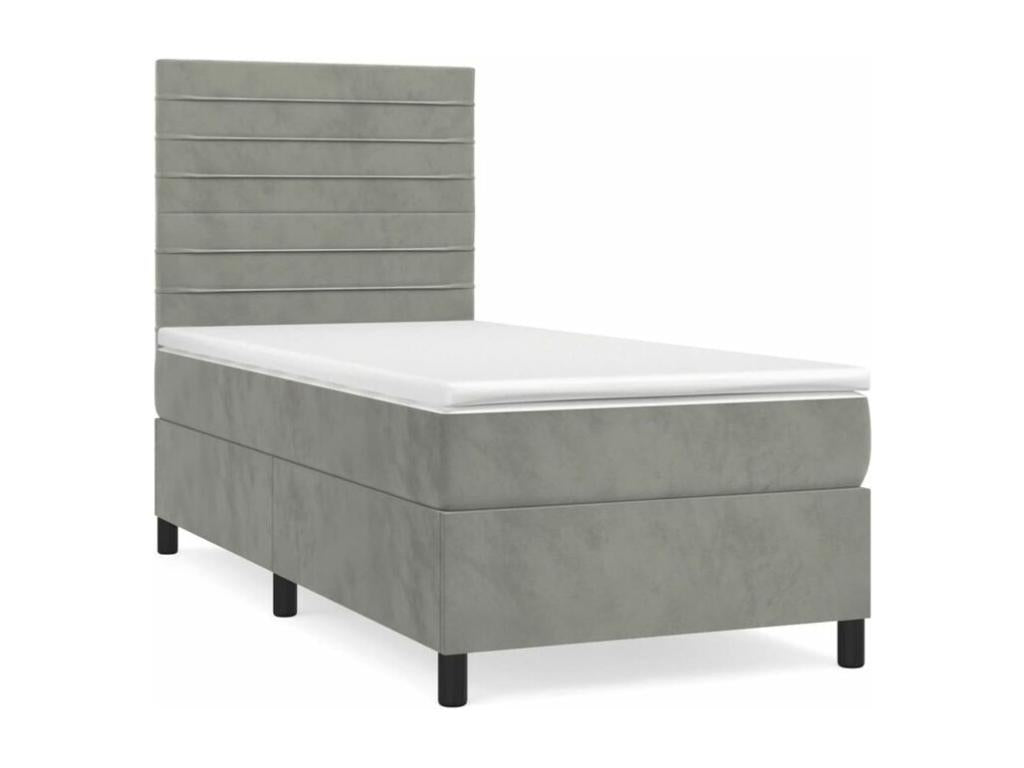 Homzora bed base and mattress, light grey, 80x200 cm, velvet