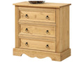 Homzora Mexican-style wooden sideboard/chest of drawers with 3 large solid pine drawers, stained and waxed finish