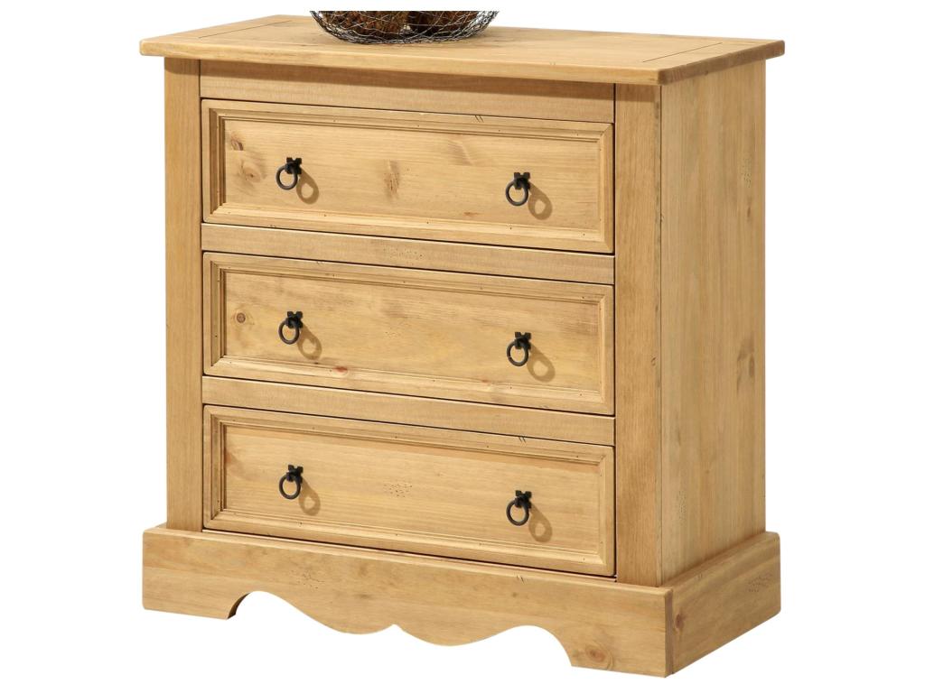 Homzora Mexican-style wooden sideboard/chest of drawers with 3 large solid pine drawers, stained and waxed finish