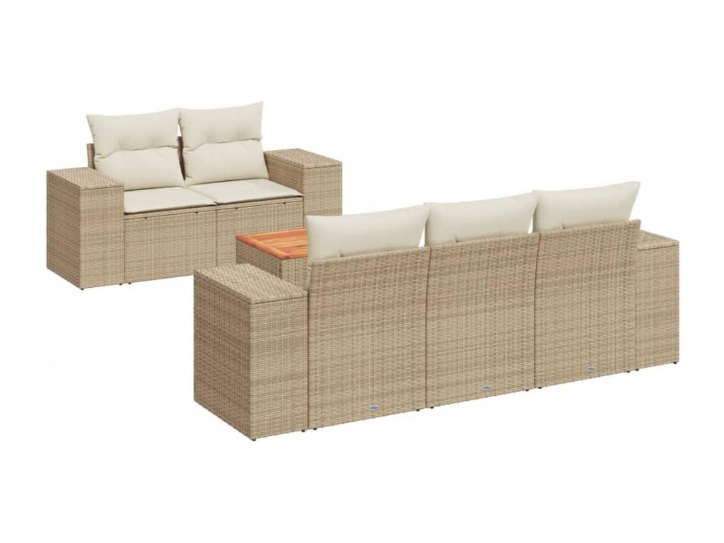 Garden furniture set with cushions, 6 pieces, beige woven resin
