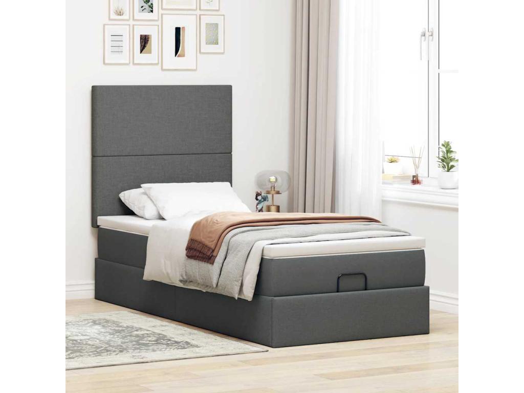 Ottoman bed frame with dark grey mattress 80x200 cm fabric
