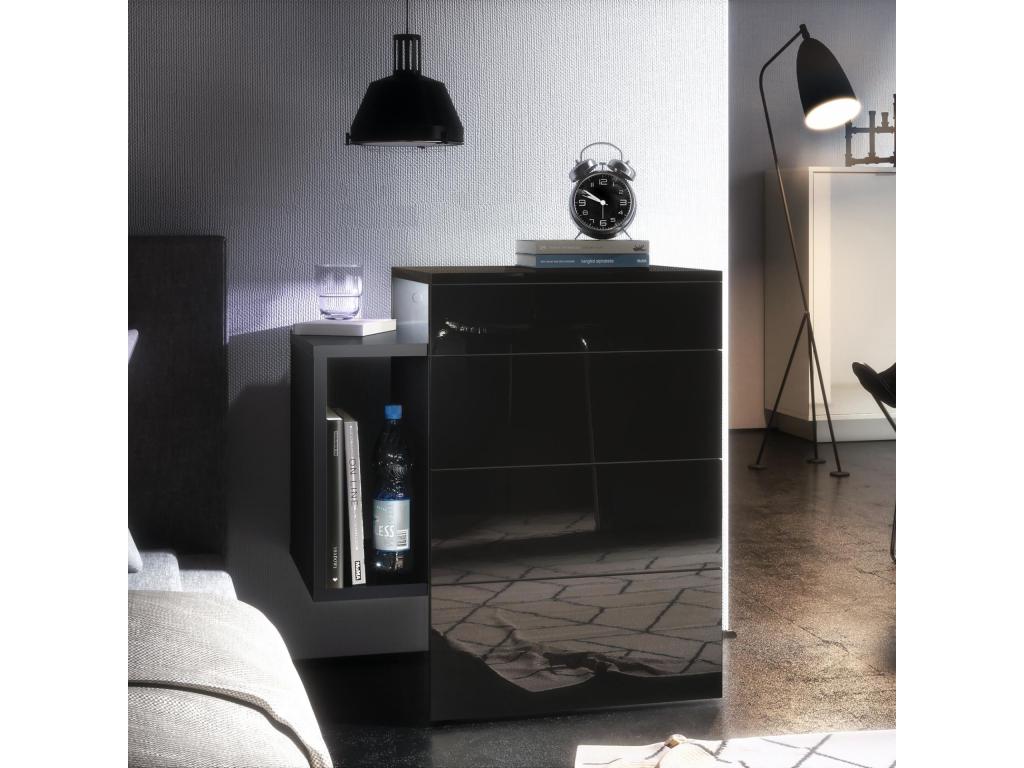 Matte Black Bedside Table with Lacquered Fronts (WxHxD) 60x63x37