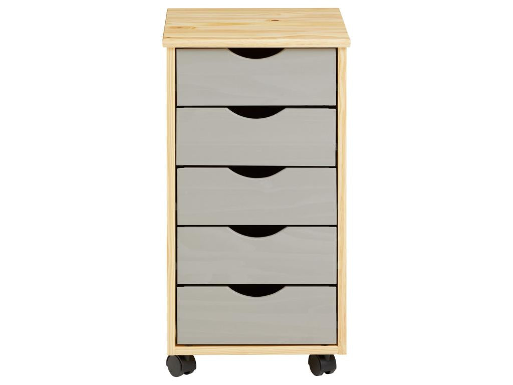 Homzora office storage unit with 5 drawers in solid pine with a natural varnish and grey stain finish