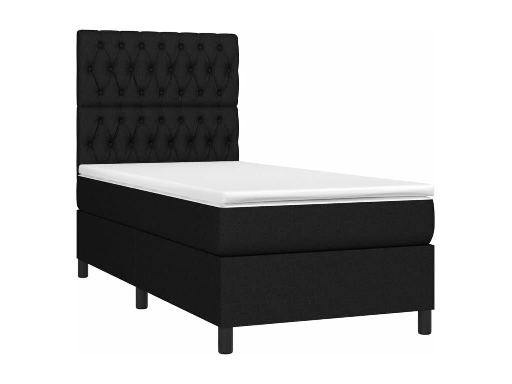 Upholstered bed base with mattress, black, 90x200 cm, fabric