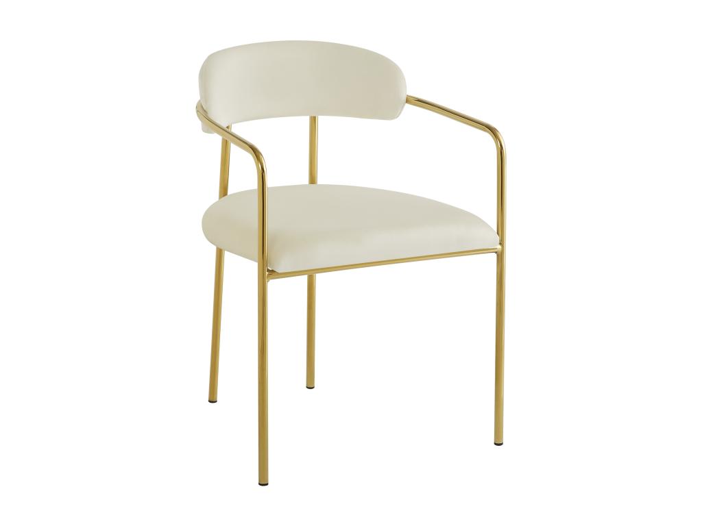 Set of 4 dining chairs with backrest and armrests - 55x45.5x76.5 cm - Velvet upholstery and gold-plated iron legs - Beige