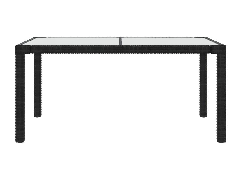 Garden table 150x90x75cm Tempered glass and woven resin Black