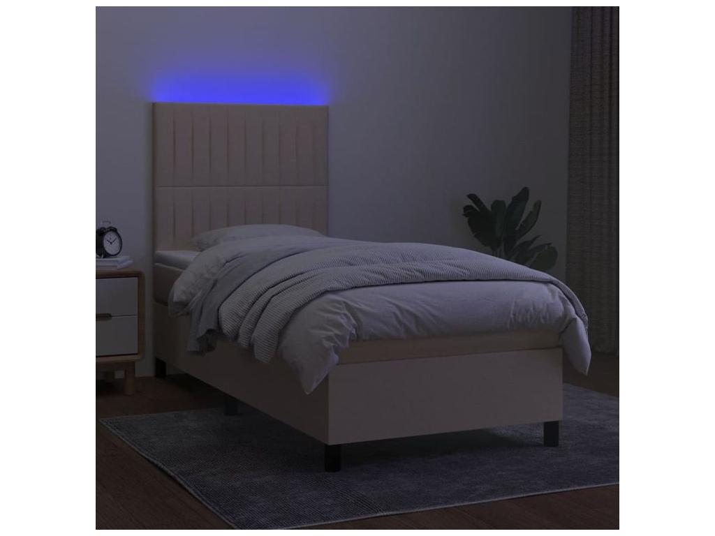 Homzora bed base and mattress with LED lighting, Cream 90x200 Fabric