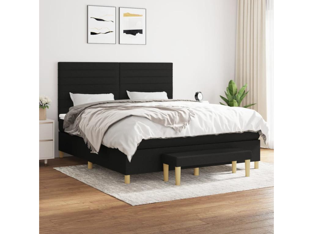 Upholstered bed base with mattress, black, 180x200 cm, fabric