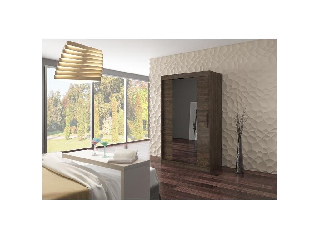 Small bedroom wardrobe with 2 sliding doors, brown, and mirror, Homzora, 120cm