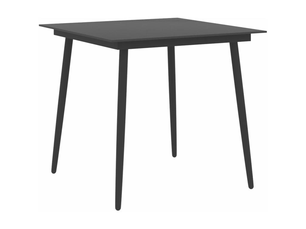 Black garden dining table, 80x80x74 cm, steel and glass