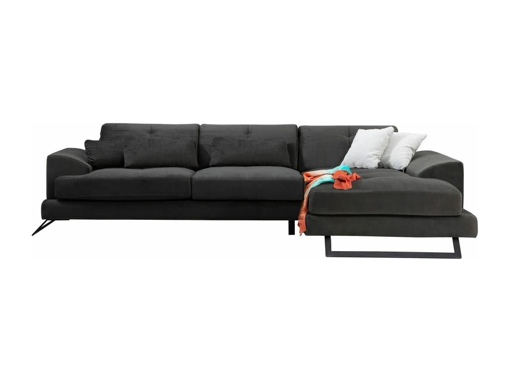 Right-hand corner sofa with 5 cushions, Cyclades textured velvet with a faux cowhide effect, anthracite