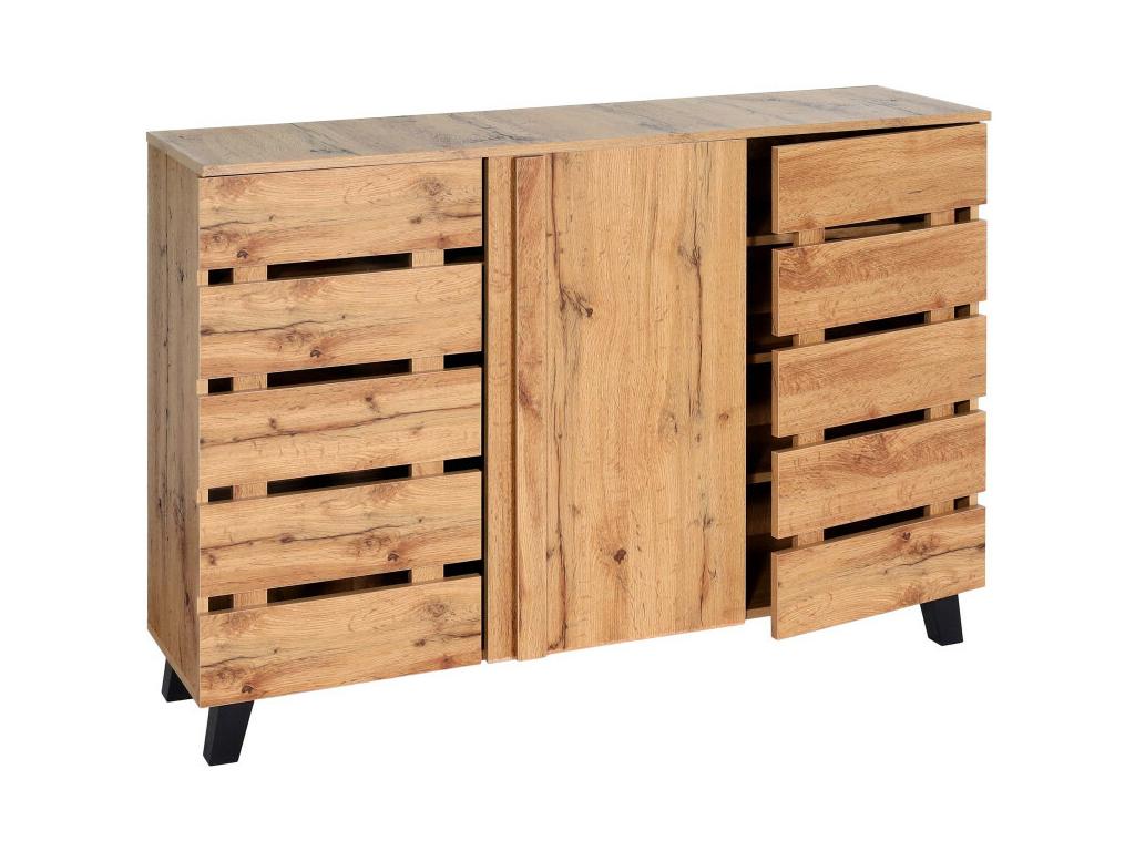 Homzora-M46 Chest of Drawers/Sideboard with 3 Doors and 8 Storage Compartments, 88x120x34cm, Natural Finish