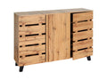 Homzora-M46 Chest of Drawers/Sideboard with 3 Doors and 8 Storage Compartments, 88x120x34cm, Natural Finish