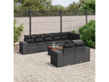 9-piece garden furniture set with cushions, black woven resin