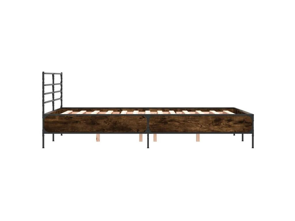 Smoked oak bed frame 140x200 engineered wood and metal