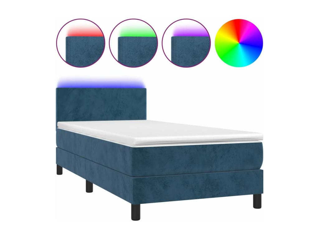 Homzora bed base with mattress and LED, dark blue, 90x200cm